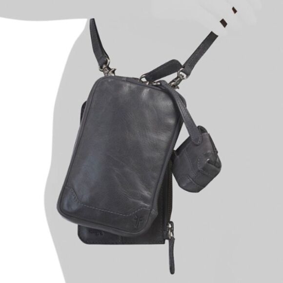 FRYE Gray Distressed Leather Melissa 3-in-1 Pouch Purse Sanitizer Crossbody Bag - Picture 6 of 16
